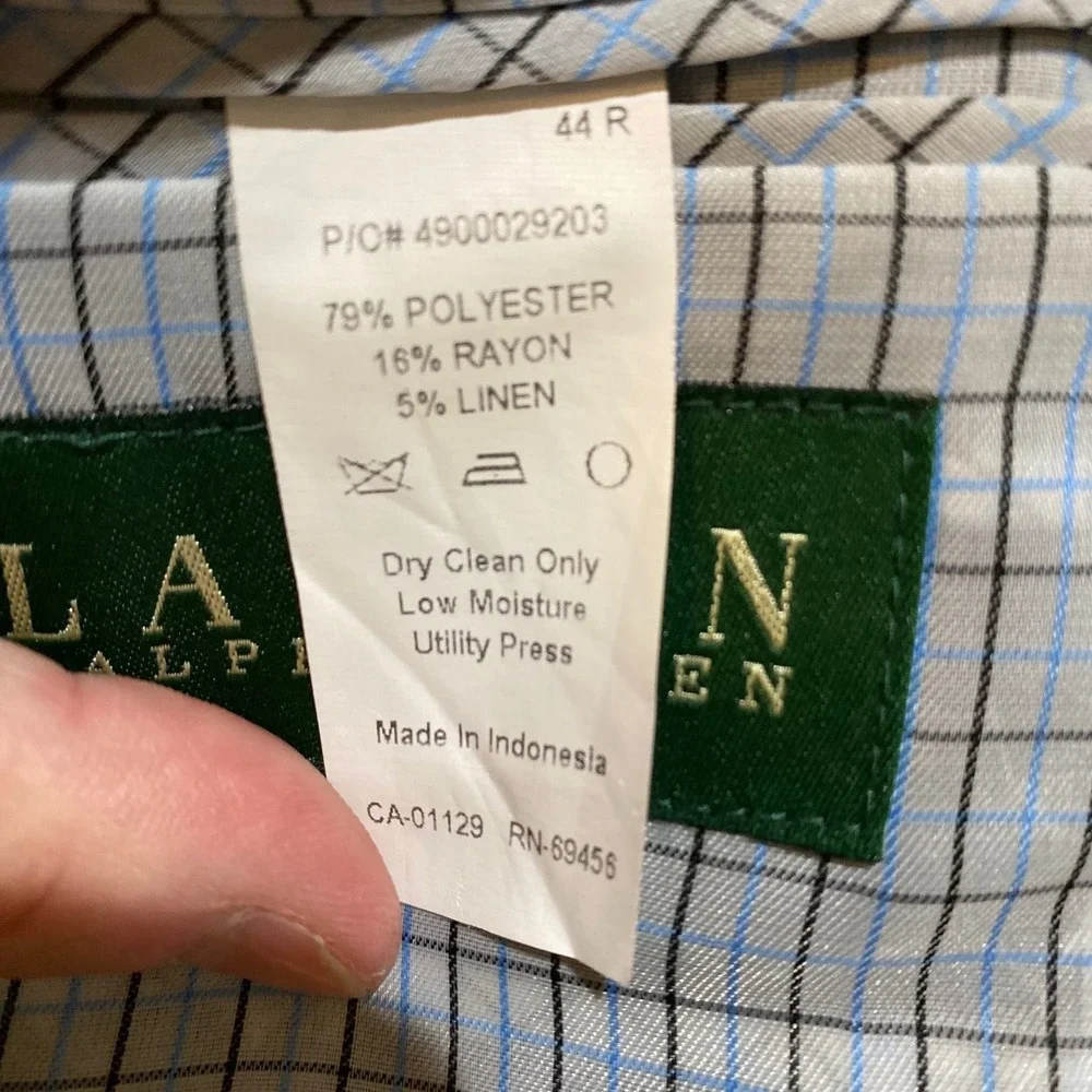 Lauren Ralph Lauren Mens 44R Blazer Jacket Charcoal Black Linen Blend 2-Button